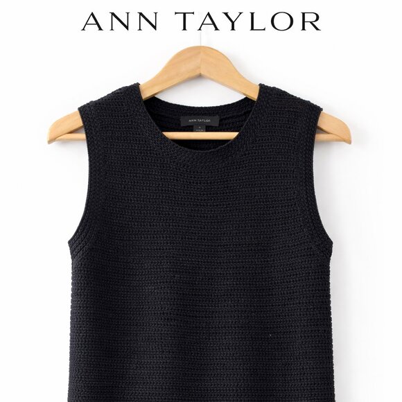 Anne Taylor Tops - Ann Taylor Black Knit Sleeveless Top Small Textured Cotton Minimalist Classic